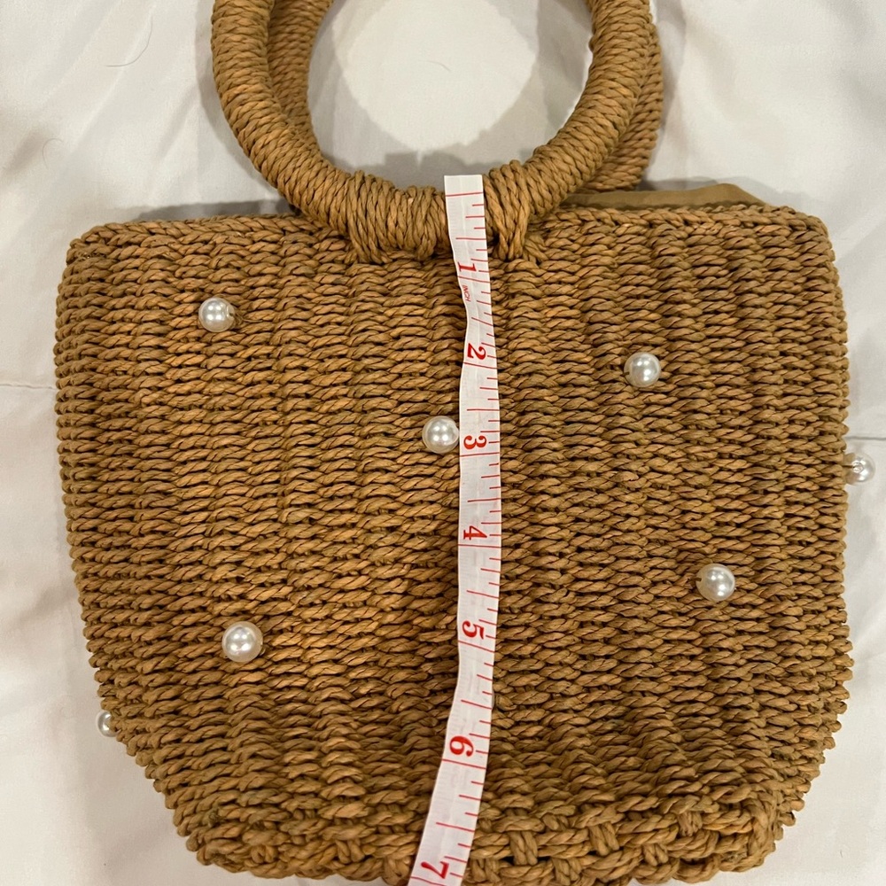 Jcrew Woven Straw Pearl Accent Handbag - Camel.NWOT - Picture 4 of 6